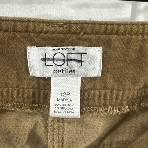 Ann Taylor Loft Tan Velvet Marisa Bermuda Shorts Womens Size 12P Fall Academia - Picture 3 of 8